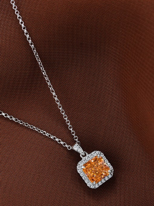 Rose Orange [P 2047] 925 Sterling Silver High Carbon Diamond Square Luxury Necklace